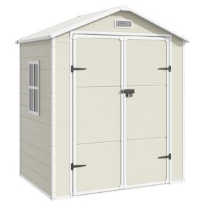 VONZOY Outdoor Storage Shed, 6x4.5 FT Resin Shed with Floor and Lockable Door, Window & Vents, Waterproof Tool Sheds & Outdoor Storage for Bike, Garbage Cans,Garden Accessories, Sandstone