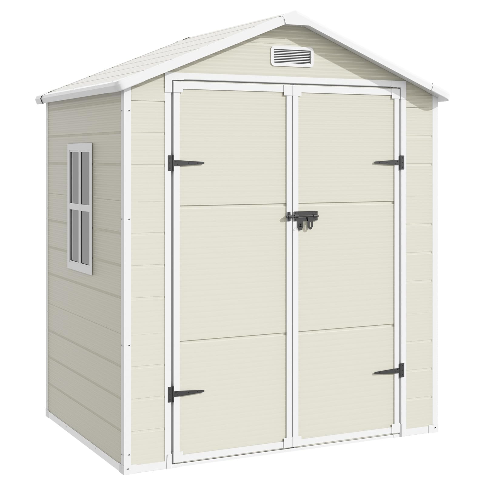 VONZOY Outdoor Storage Shed, 6x4.5 FT Resin Shed with Floor and Lockable Door, Window & Vents, Waterproof Tool Sheds & Outdoor Storage for Bike, Garbage Cans,Garden Accessories, Sandstone