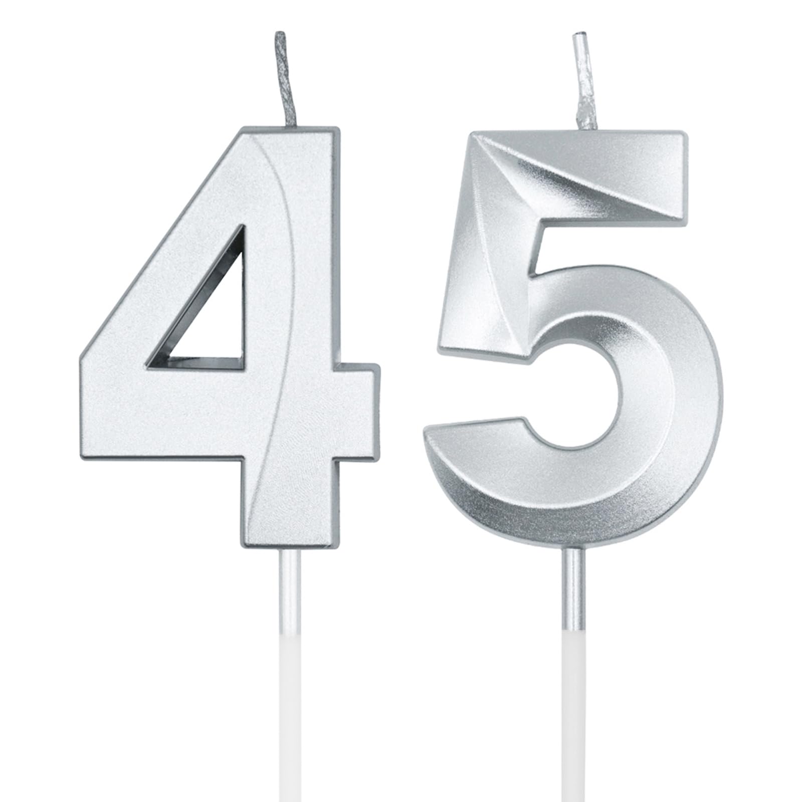 Silver 45th & 54th Birthday Candles for Cakes, Number 45 54 Candle Cake Cupcake Topper for Birthday Anniversary Party Decoration