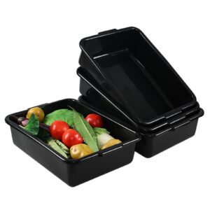 Ewingger 4-Pack 13 L Plastic Commercial Bus Tub Box, Wash Tub Basin, Black