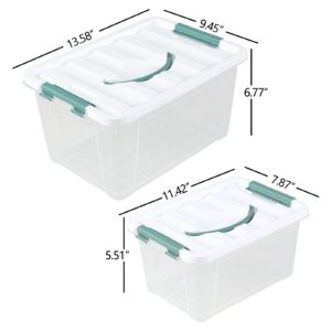 Uumitty Clear Storage Latch Box/Bin, 2-Pack Plastic Organizing Container with Handle and Lids (14 QT & 7QT)