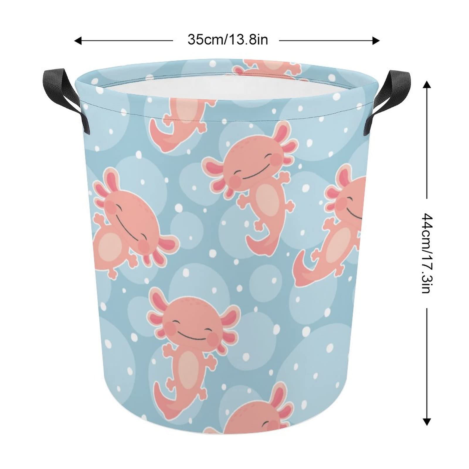 TsyTma Kawaii Axolotl Small Laundry Basket for Bedrooms Collapsible Round Laundry Hamper with Handles Round Toy Bin for Dirty Clothes,Kids Toys,Bathroom