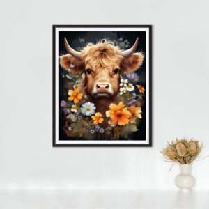 Rousp DIY 5D Diamond Painting Art Kits for Adults Highland Cow Diamond Painting Round Drill Art Craft Kits for Home Wall Decor Gifts 16x20inch