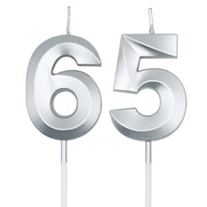 silver 65th & 56th birthday candles for cakes, number 65 56 candle cake cupcake topper for birthday anniversary party decoration