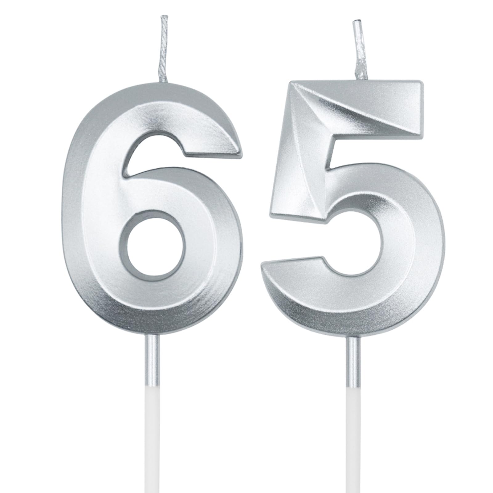 Silver 65th & 56th Birthday Candles for Cakes, Number 65 56 Candle Cake Cupcake Topper for Birthday Anniversary Party Decoration