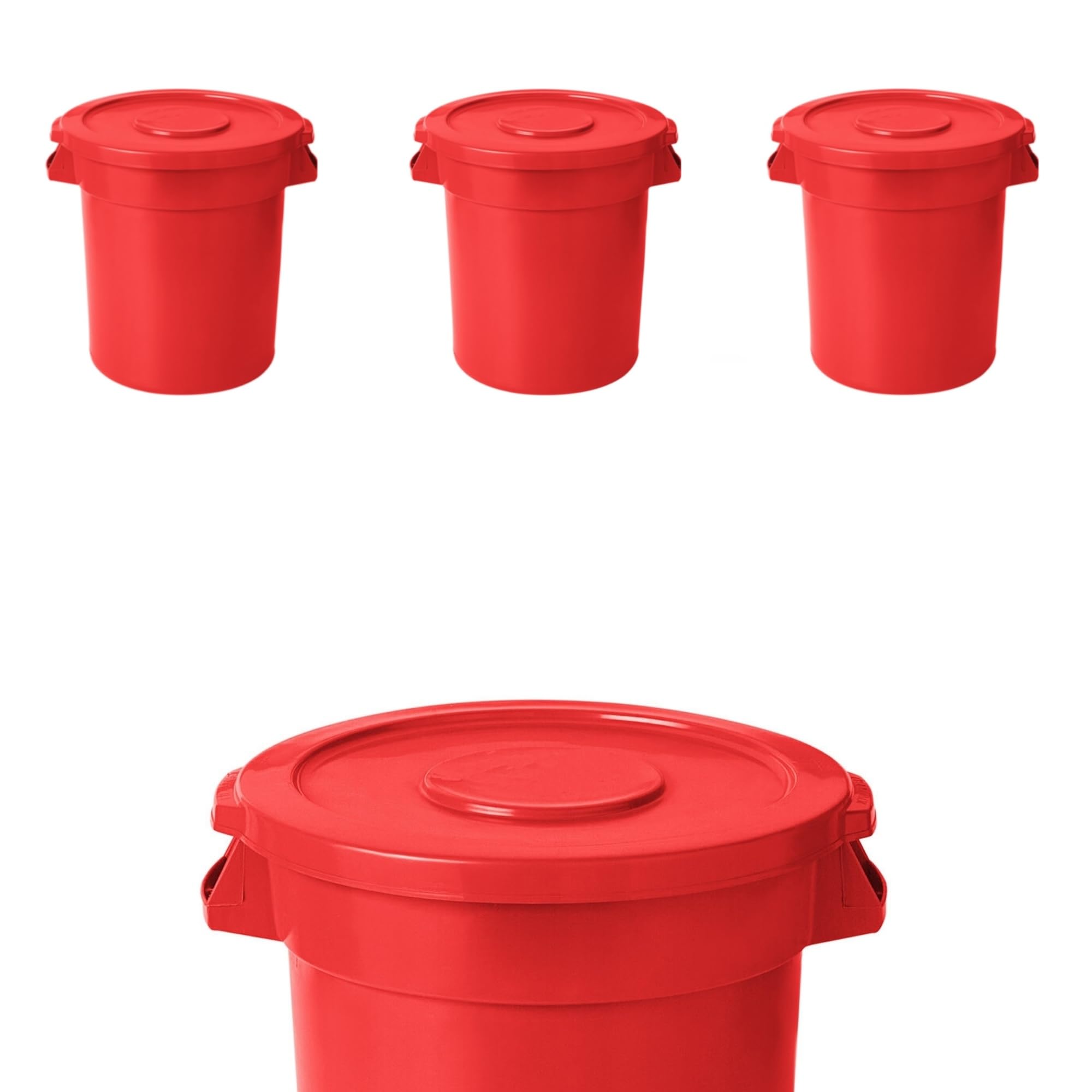 PRO&Family 55 Gallon Trash Can with Lid Round Ingredient Storage Containers Recycling Bin Kitchen Garbage Can Office Garbage Can Trash Barrel Plastic Barrel Yard Waste Bin Outdoor Trashcan (4, Red)