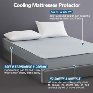 Ailemei Direct Cooling Thin Mattress Pad, Full Size Mattress Topper for Hot Sleepers, with a Deep Pocket Fits 16" Mattresses, Cooling Fitted Sheets for Bed, Summer Cooling System, Gray