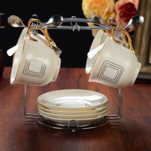 1PCS Iron Coffee Cup Holder,Cup Glass Plate Holder Mug Rack Stand Foldable Tea Cups Display Stand for Kitchen Home(Silver)