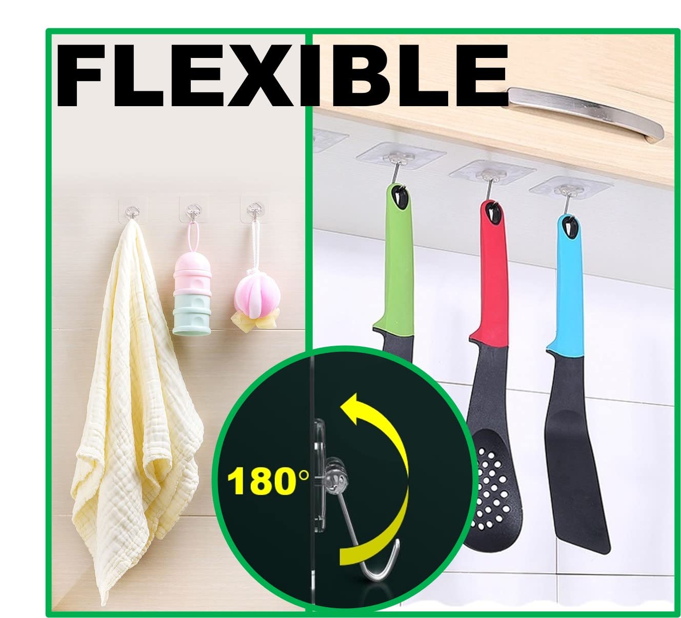 QUALIALL 40pcs Heavy Duty Adhesive Hooks for Damage-Free Hanging - Transparent Plastic Hangers for Ceilings and Walls