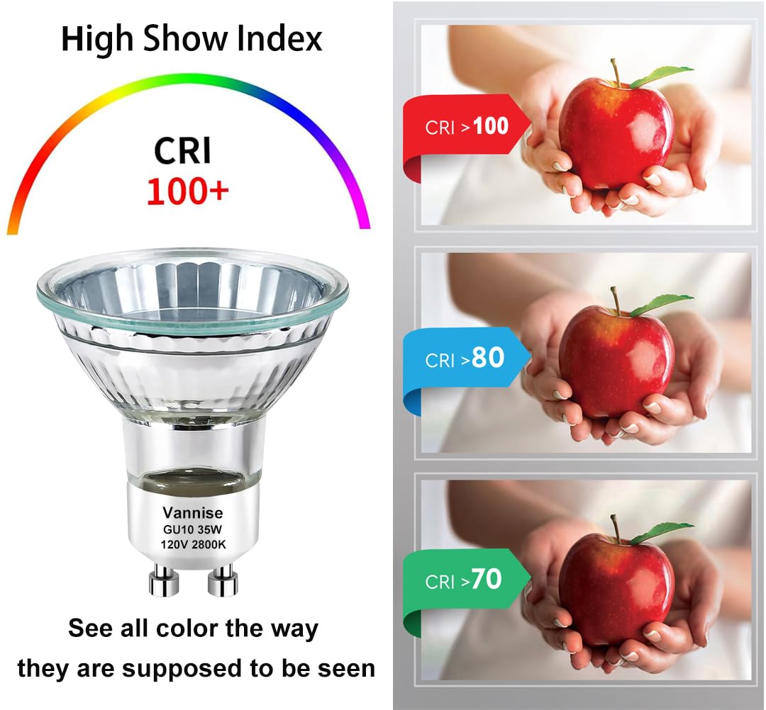 Vannise MR16 GU10 Bulb 35W, 6 Pack High Output GU10+C 120V 35W Bulb with GU10 Base, Long Lasting GU10 Halogen Bulb Warm White 2800K, GU10 Dimmable, GU10 120V 35W for Candle Warmer, Track Lighting