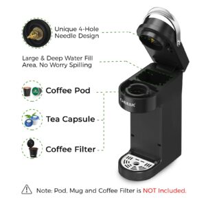 CHULUX Slim Single Serve Coffee Maker for K Cup Pods & Ground Coffee, One Cup Coffee Maker Fits 7.3" Travel Mugs, Coffee Machine with 6 to 12oz Brew Sizes