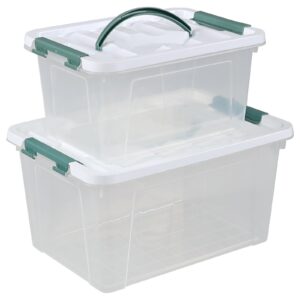 uumitty clear storage latch box/bin, 2-pack plastic organizing container with handle and lids (14 qt & 7qt)