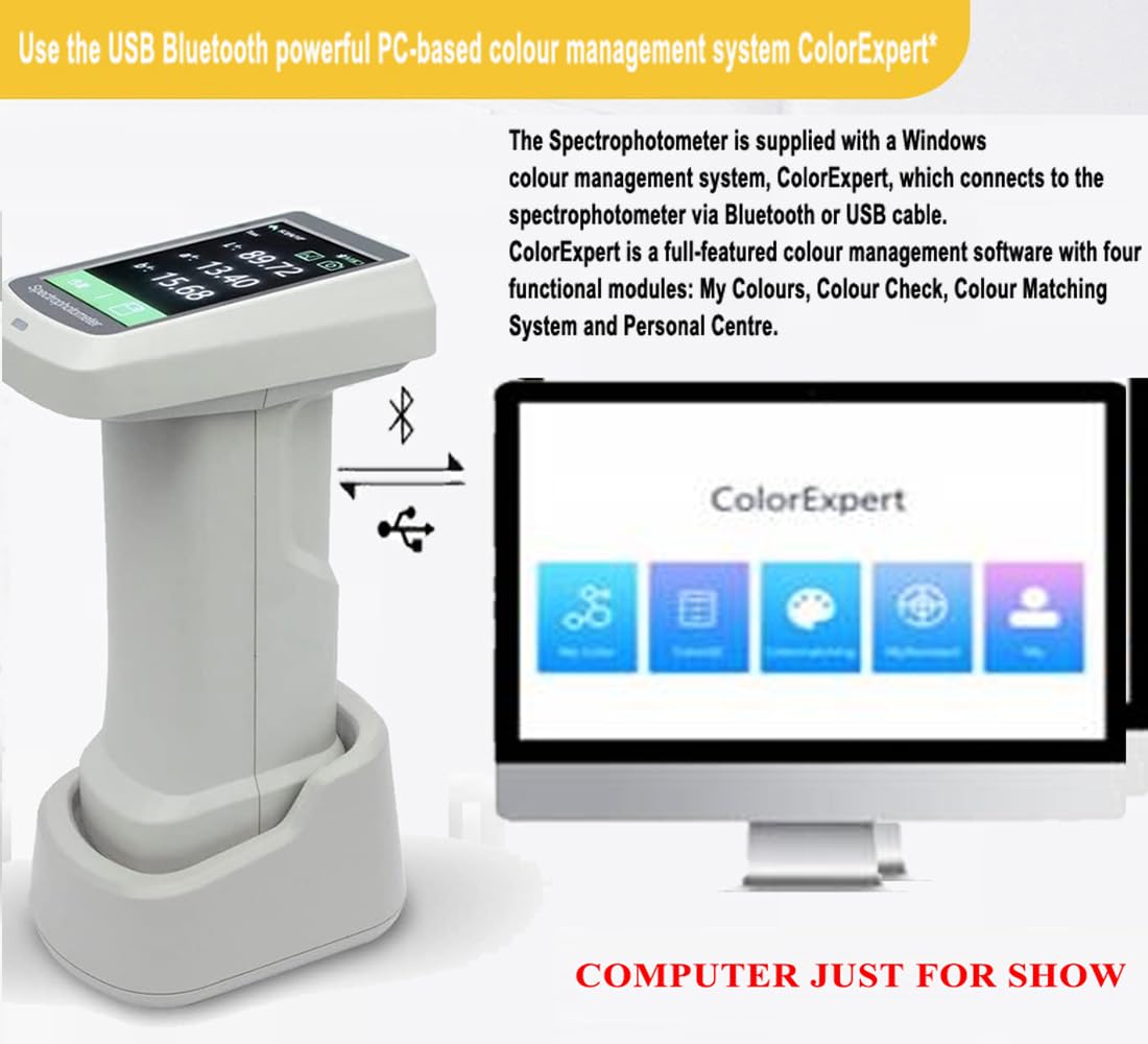 VTSYIQI Portable Spectrophotometer Bluetooth Spectrophotometer for Car Paint with Three Caliber 8mm/11mm&4mm/6mm&1 * 3mm Accuracy ≤0.02 USB Interface