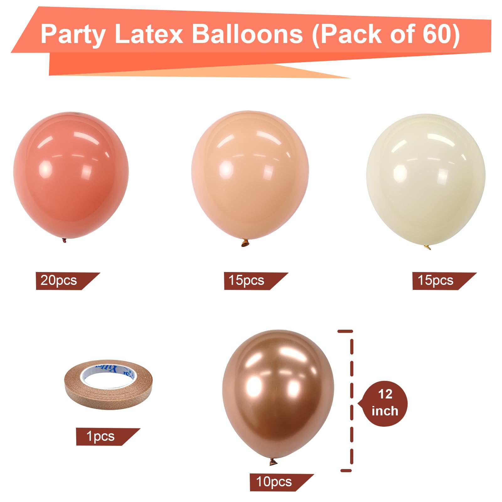 Bezente Blush Dusty Pink Latex Balloons, 60pcs 12 inch Beige White Dusty Rose Gold Nude Latex Balloons Kit for Baby Shower for girl, Bridal Shower, Wedding, Boho Birthday Party Decorations