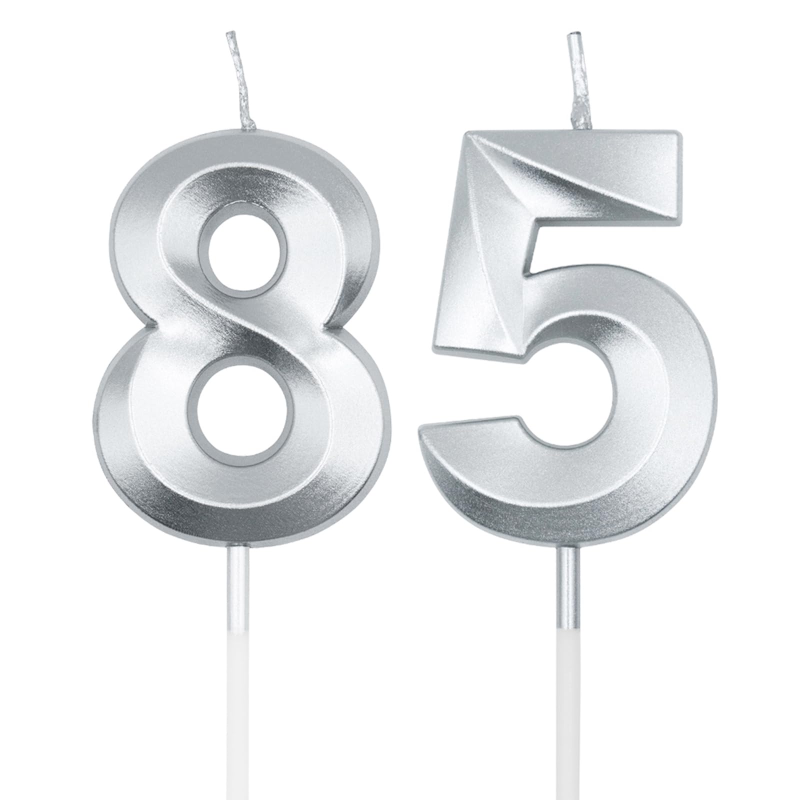 Silver 85th & 58th Birthday Candles for Cakes, Number 85 58 Candle Cake Cupcake Topper for Birthday Anniversary Party Decoration