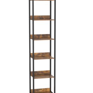 bresurv 6-Tier Bookshelf, Narrow Bookcase with Open Shelves, Talll Book Shelf Coner Shelf for Living Room, Bedroom, Home Office, Study, Bathroom,11.5 x 15.7 x 72.6 Inches, Rustic Brown and Black