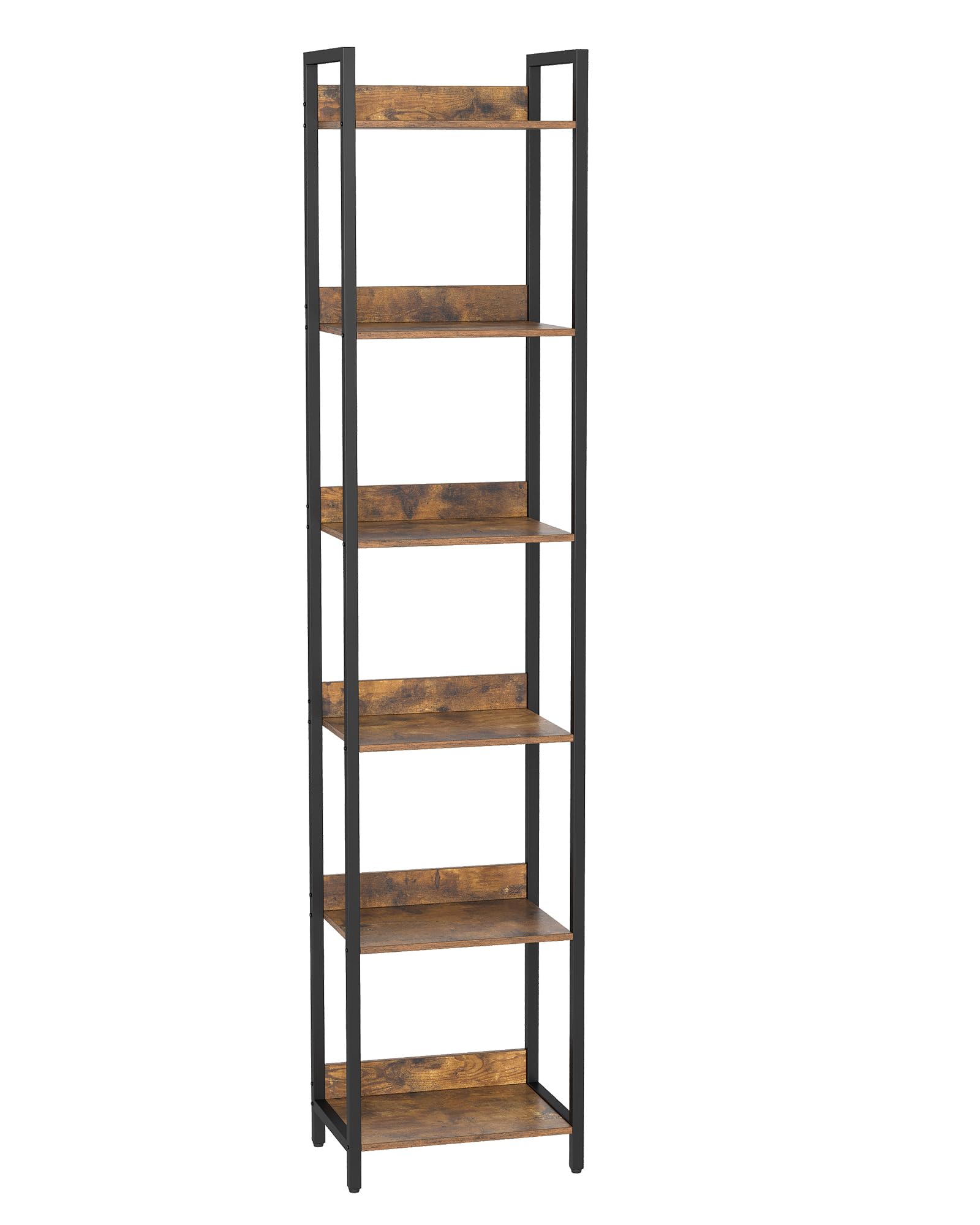 bresurv 6-Tier Bookshelf, Narrow Bookcase with Open Shelves, Talll Book Shelf Coner Shelf for Living Room, Bedroom, Home Office, Study, Bathroom,11.5 x 15.7 x 72.6 Inches, Rustic Brown and Black