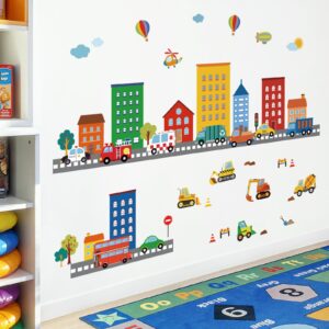 decalmile Transportation Road Wall Decals City Construction Cars Vehicles Trucks Wall Stickers Nursery Kids Bedroom Playroom Wall Decor