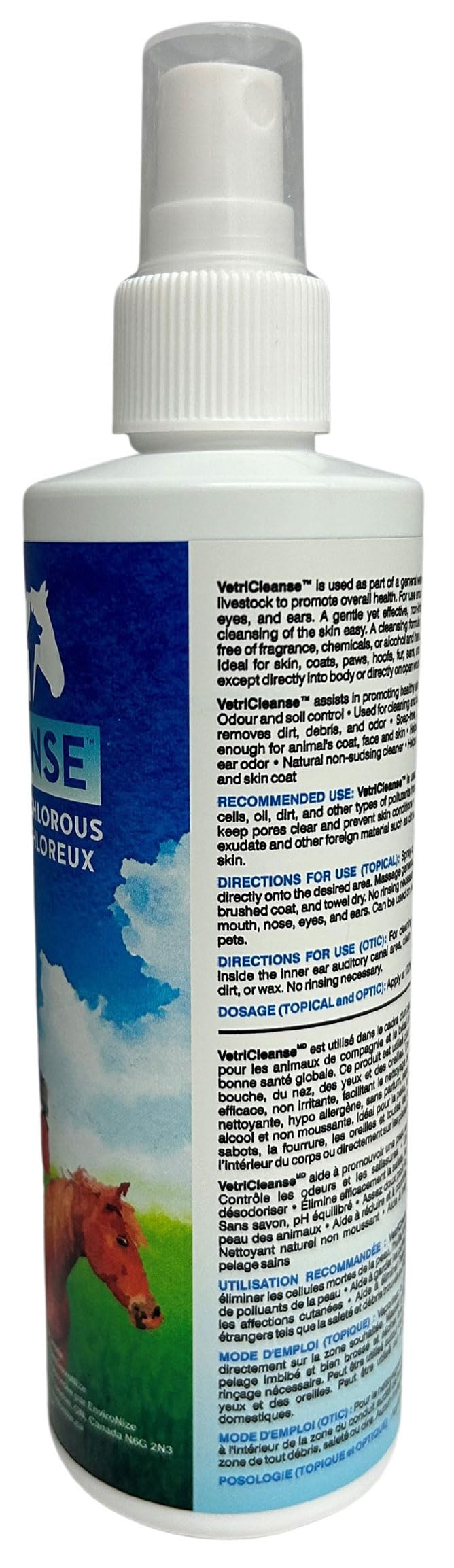 VetriCleanse Pet Itch Relief & Wound Care Spray with Hypochlorous Acid - Skin + Coat Care - Dog & Cat Deodorizer, Eye Cleaner & Ear Cleaner for All Animals - 225ml