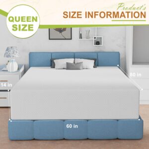 14 Inch Queen Mattress, Gel Memory Foam Queen Size Mattress, Pressure Relieving, Cooling Gel Foam, Queen Mattress in a Box, Certipur-Us Certified, Bed-in-a-Box, Queen, 80"L x 60"W x 14"Th,White