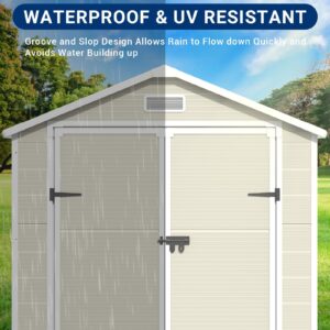 VONZOY Outdoor Storage Shed, 6x4.5 FT Resin Shed with Floor and Lockable Door, Window & Vents, Waterproof Tool Sheds & Outdoor Storage for Bike, Garbage Cans,Garden Accessories, Sandstone