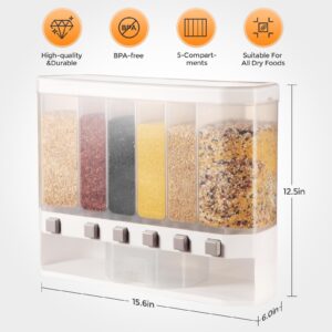 Grain Dispenser with Measuring Cup，Dry Food Dispenser Snack Dispenser Rice Dispenser for Kitchen Organizing，Kitchen Storage 25 Pounds Food Dispensers，6 Grid