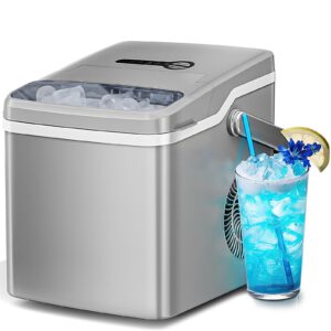 antarctic star countertop ice maker, 26 lbs in 24hrs, 9 ice cubes ready in 6 mins, portable ice machine with self-cleaning, one -click button, 2 sizes of bullet ice, for home/kitchen/office/dorm, grey