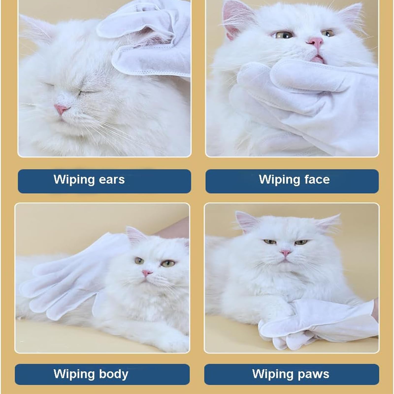 Pet Wipes for Cats, No Rinse Wipes Gloves for Dog Cleaning, Grooming Wipes Dog Cleaning Gloves, Wash Free Deodorizing Wipes, Cat Cleaning Wipes for, Ear, Eye & Paws (6pcs*2)