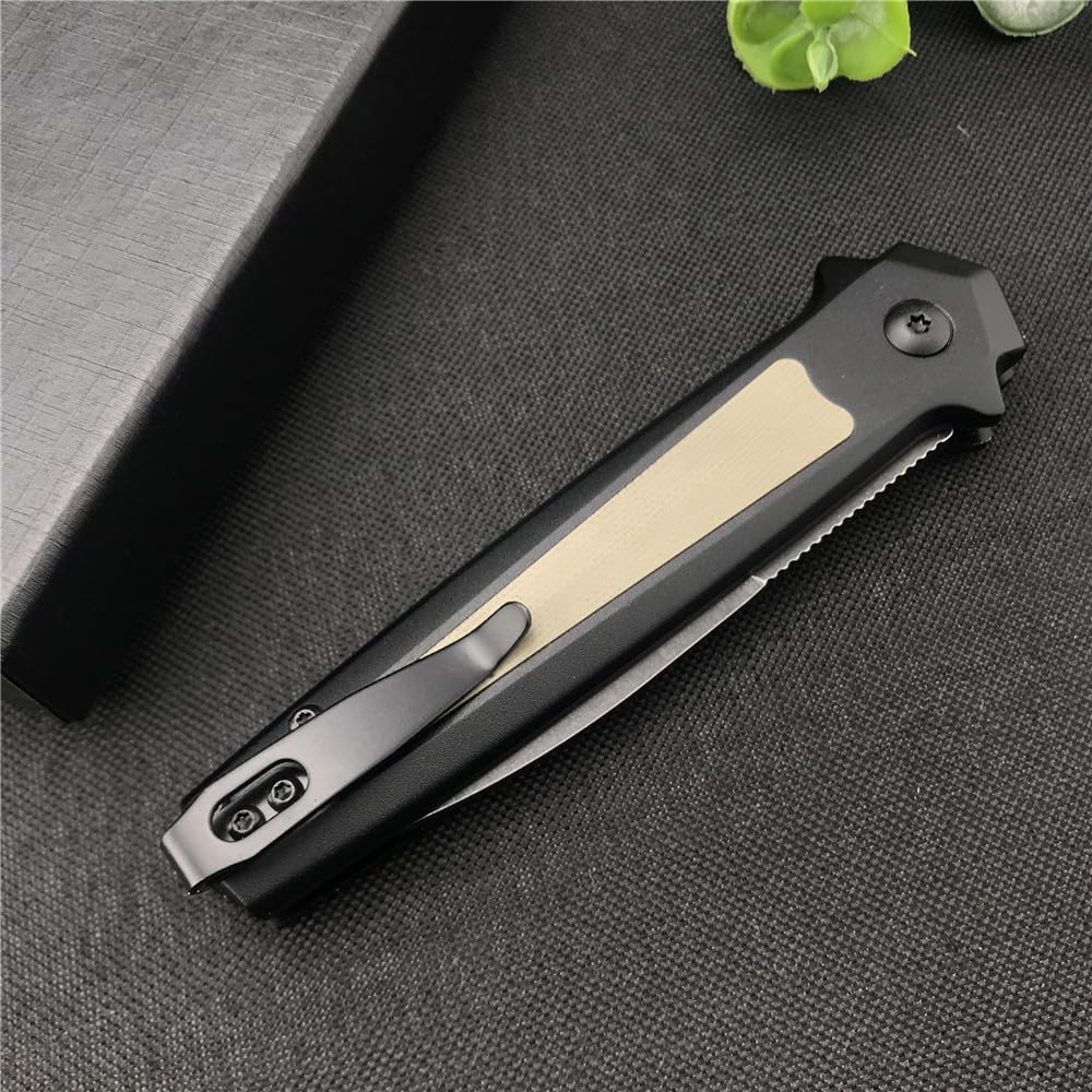 7.8in Assisted Open Button Lock Pocket Knife, Folding Knife,D2 Blade Aluminium Alloy Handle, Utility EDC Tool for Men Women Gift (Black handle)