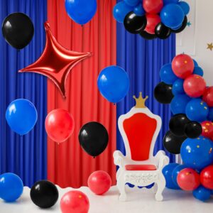 SmoothNovelty 57 Pcs Red Blue Black Party Decorations 2 Royal Blue and 1 Red Chiffon Backdrop Curtain 54 Pcs Black Red and Blue Balloons Arch Garland Kit for Birthday Graduation Party Decorations