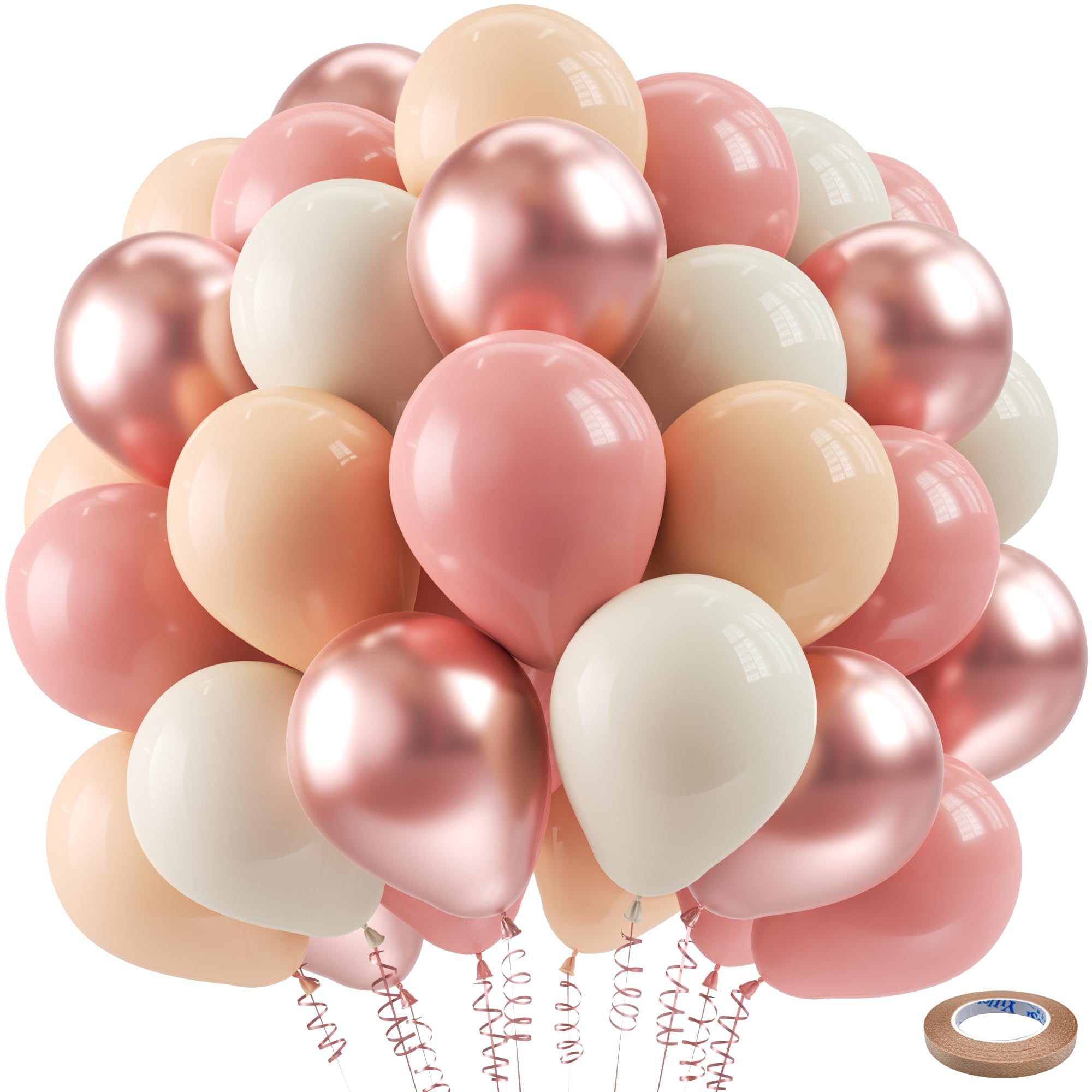 Bezente Blush Dusty Pink Latex Balloons, 60pcs 12 inch Beige White Dusty Rose Gold Nude Latex Balloons Kit for Baby Shower for girl, Bridal Shower, Wedding, Boho Birthday Party Decorations