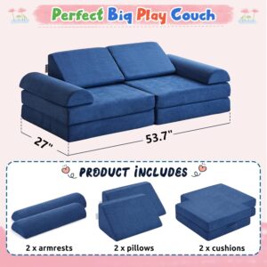 Erigiak 2024 Kids Couch Play Couch Large, Miss Fabric Modular Foam Couch Floor Sofa Soft Play Equipment for Kids, Convertible Sofa Couch and Kids Playhouse