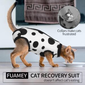 FUAMEY Cat Recovery Suit for Cats Spay,Cat Onesie Abdominal Wounds Surgical Shirts Kitten Skin Protection Bodysuit Cat Anti Licking Wear Female Cats Weaning Clothes Alternative to Cone Black Dot XS