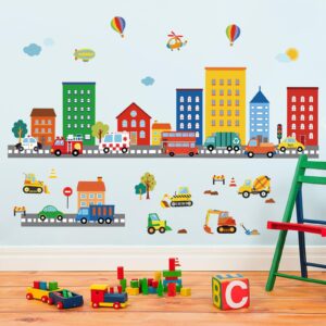 decalmile transportation road wall decals city construction cars vehicles trucks wall stickers nursery kids bedroom playroom wall decor