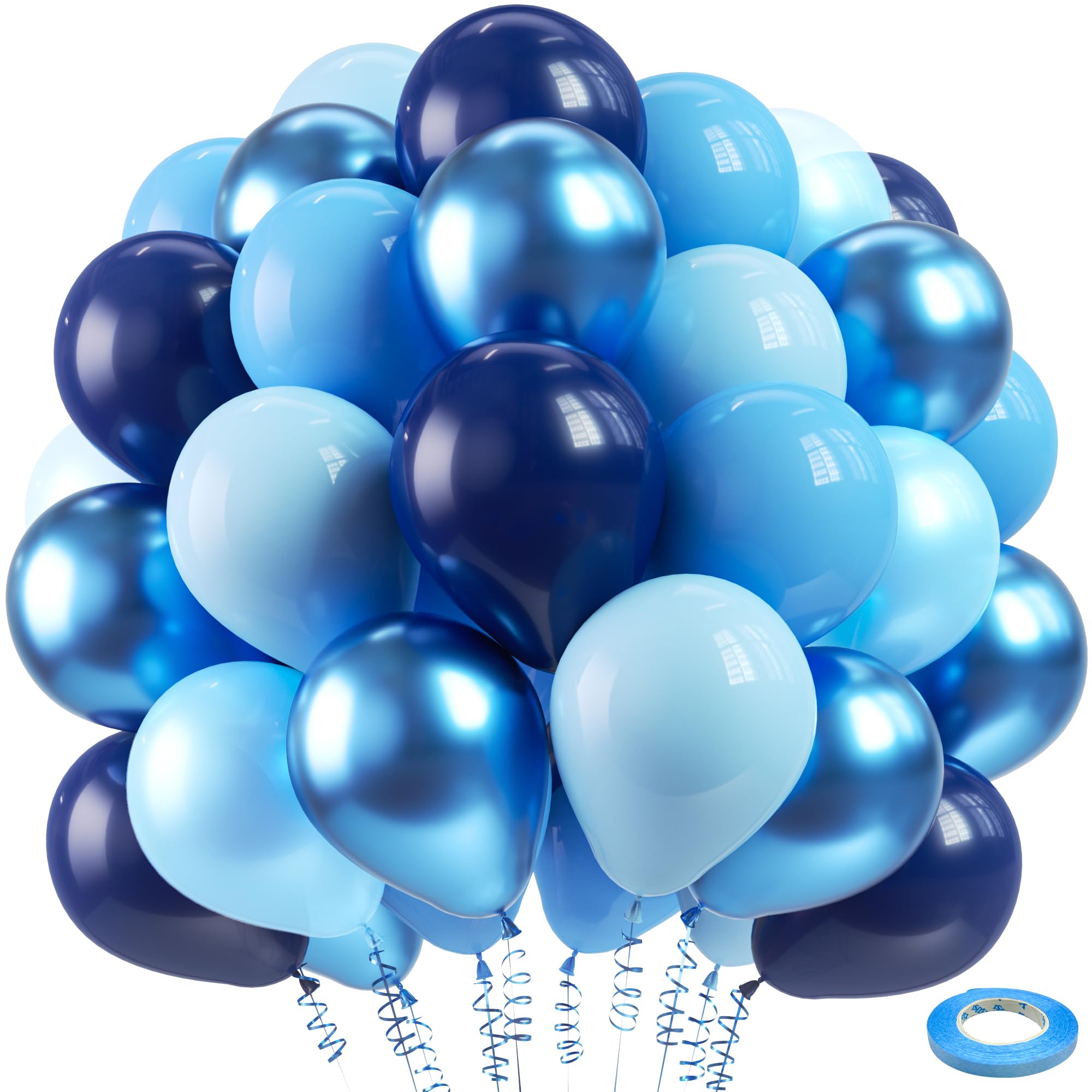 Bezente Blue Balloons Set,60pcs 12 inch Metallic Blue Pearl Blue Navy Blue Pastel Blue Latex Balloons Kit for Birthday,Baby Shower,Wedding,Graduation Party Decorations