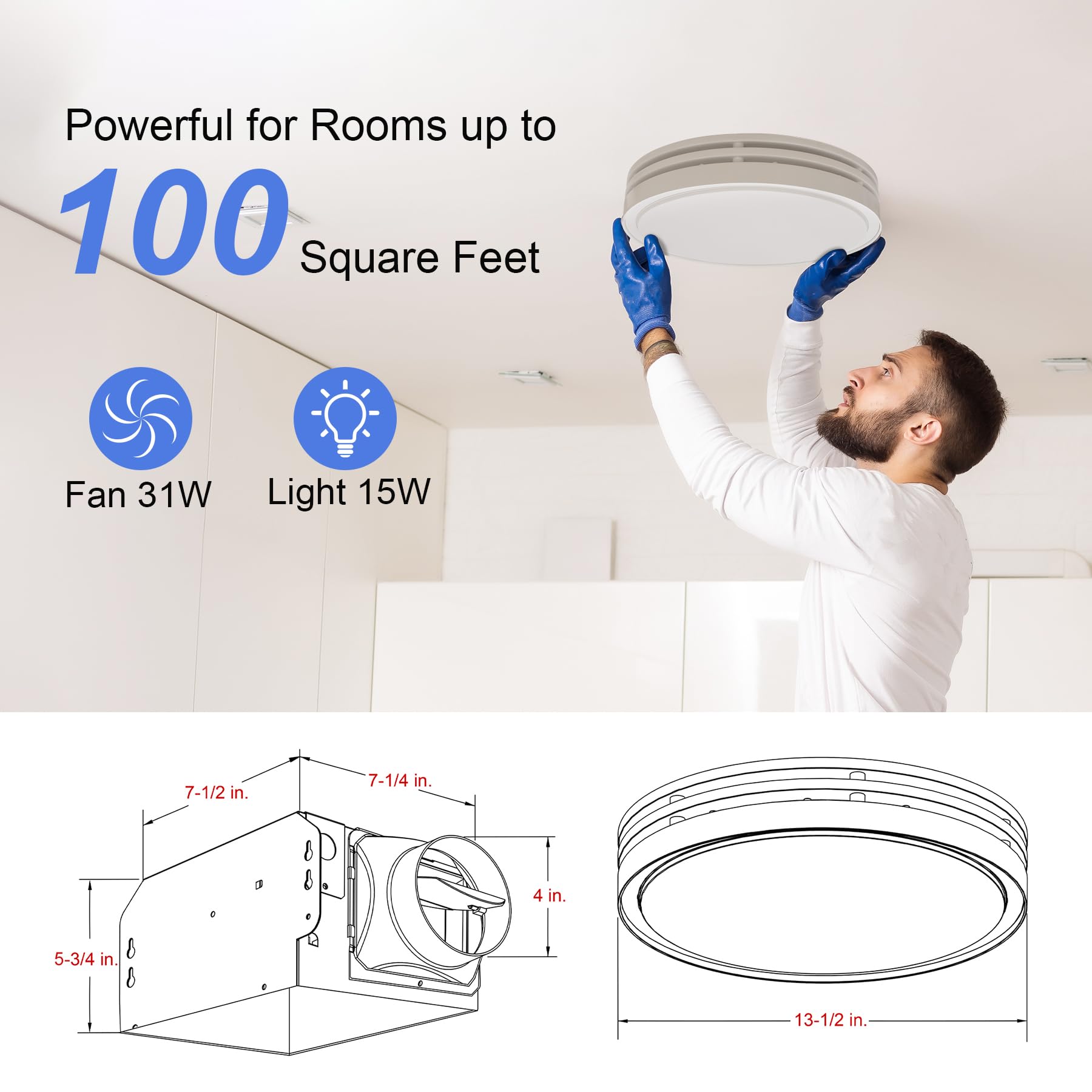 Akicon Bathroom Exhaust Fan with Light, 110CFM, 2.0 Sones Bathroom Fan for Ceiling, 1000lm Dimmable LED Light and 150lm Nightlight Dual Color Bathroom Vent Fan for Bathroom and Home, Round, White