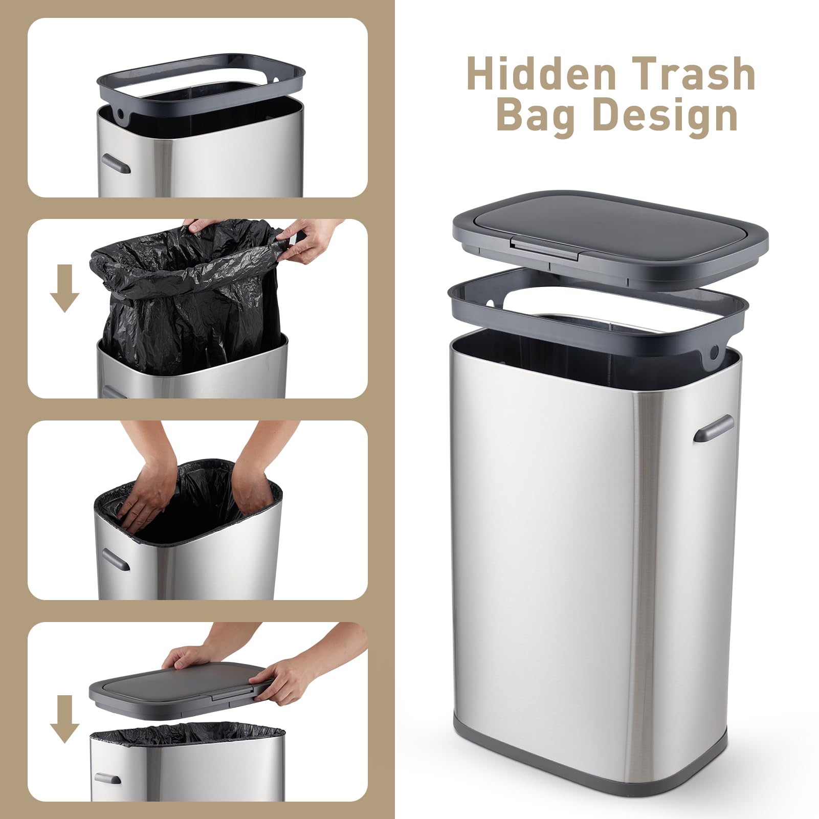 Takywep 13 Gallon Trash Can with Lid, Bathroom Garbage Can with Pop-Up Lid, Without Inner Bucket for Bathroom, Kitchen, Bedroom, Office