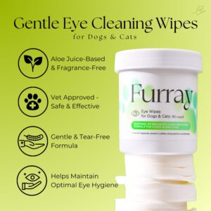 Furray Eye Cleaning Wipes for Dogs and Cats 180 Count | Small-Medium Breeds | Gentle & Effective Gunk & Debris Removal | Reduces Tear Stains | Hypoallergenic, pH-Balanced, Non-Scented with Aloe