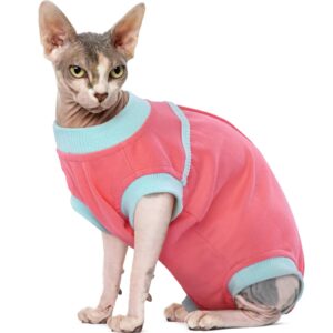 fuamey cat recovery suit,female cat spay suit kitten surgery onesie cat bodysuit alternative to cone collars,preventing cats from licking abdominal wounds skin protector weaning clothes pink l