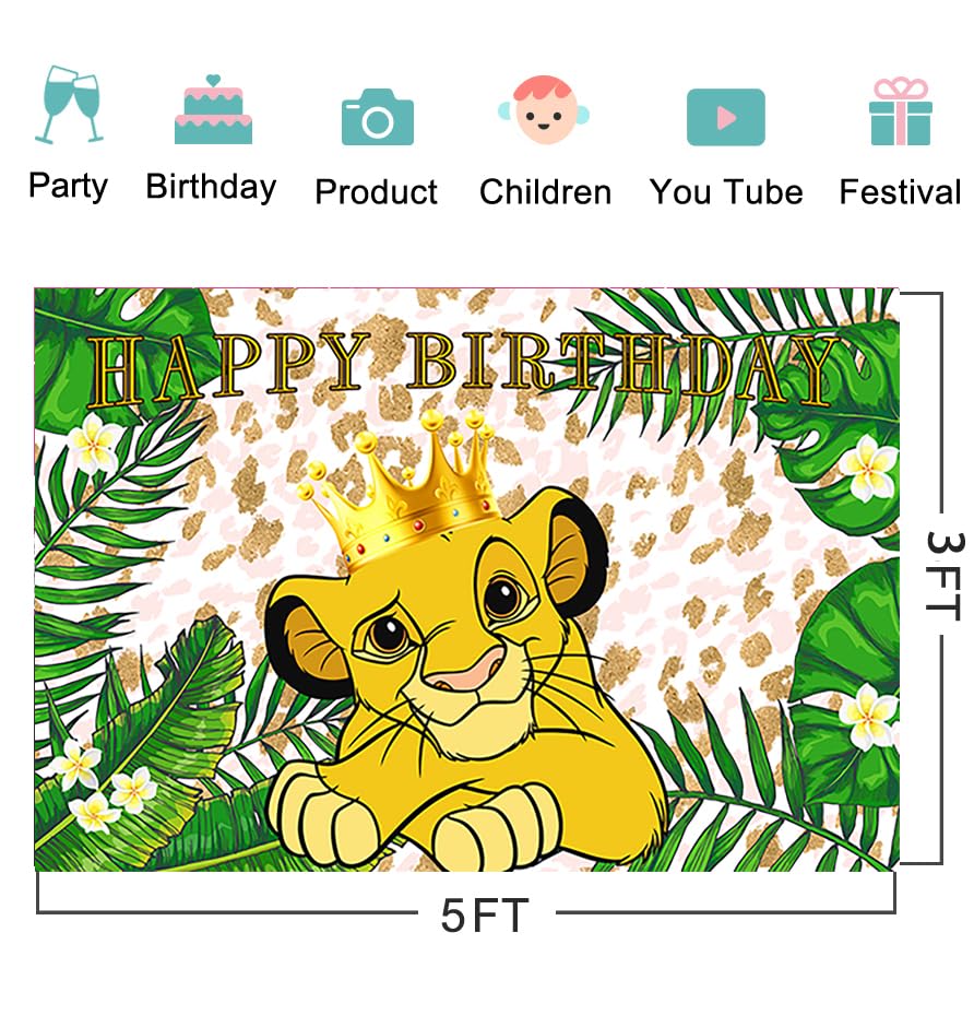 The Lion King Backdrop for Birthday Party Decorations, Wild Jungle Background for Baby Shower Party Cake Table Decorations Supplies, The Lion King Theme Banner, 5x3ft