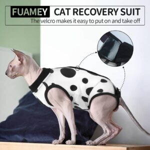 FUAMEY Cat Recovery Suit for Cats Spay,Cat Onesie Abdominal Wounds Surgical Shirts Kitten Skin Protection Bodysuit Cat Anti Licking Wear Female Cats Weaning Clothes Alternative to Cone Black Dot XS