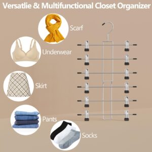 Hangers，Pants & Skirt Hangers Space Saving Hanging Closet Organizer and Storage，Clothes Hangers with 360° Swivel Hook，Upgrade Skirt Hangers with Clips-2Pack Closet Storage-Pant Hangers