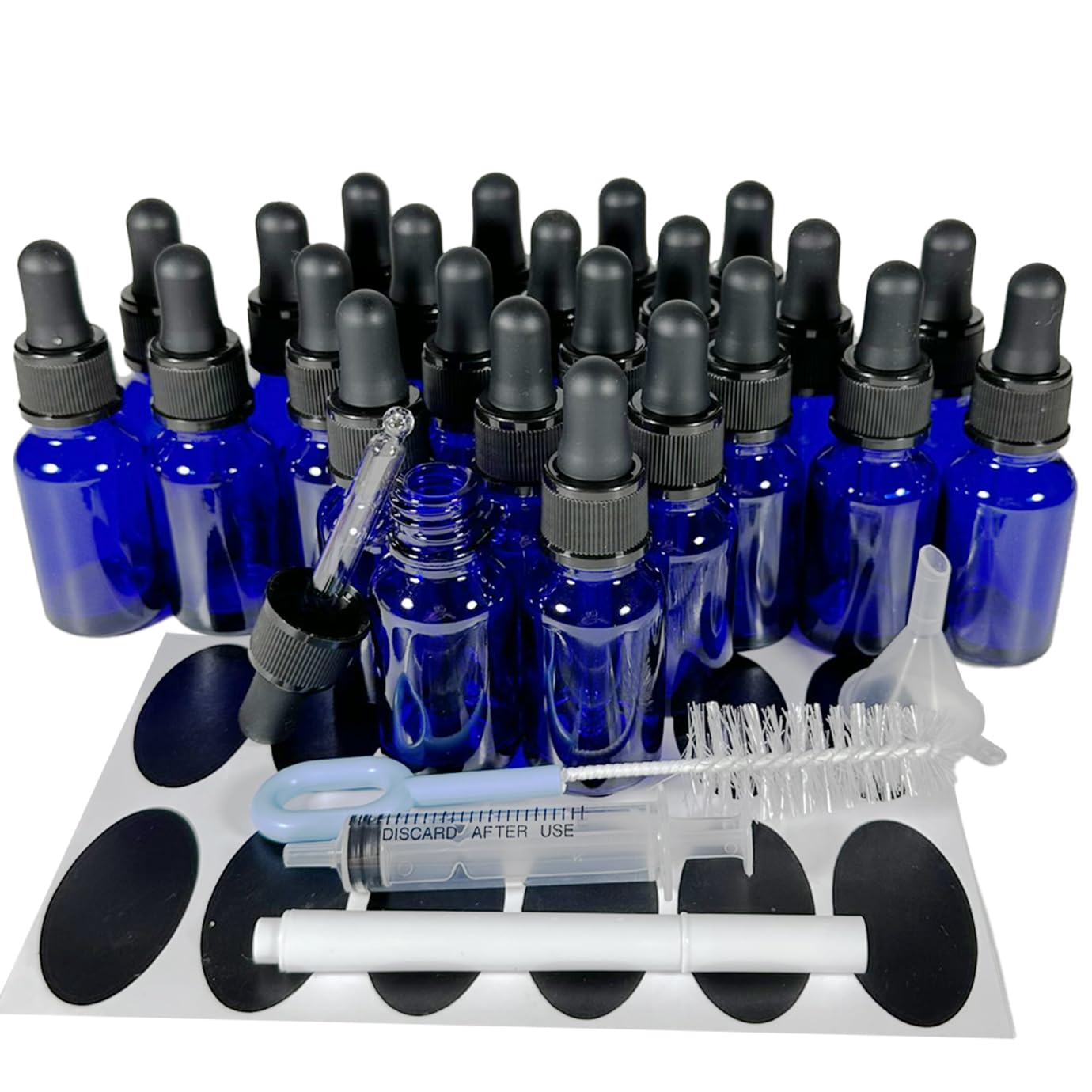 PIPIBA 24Pack 1/2oz (15ml) Round Drip Tip Glass Eye Droppers. Essential Oil Glass Bottle. For Lab Bottles (Blue)