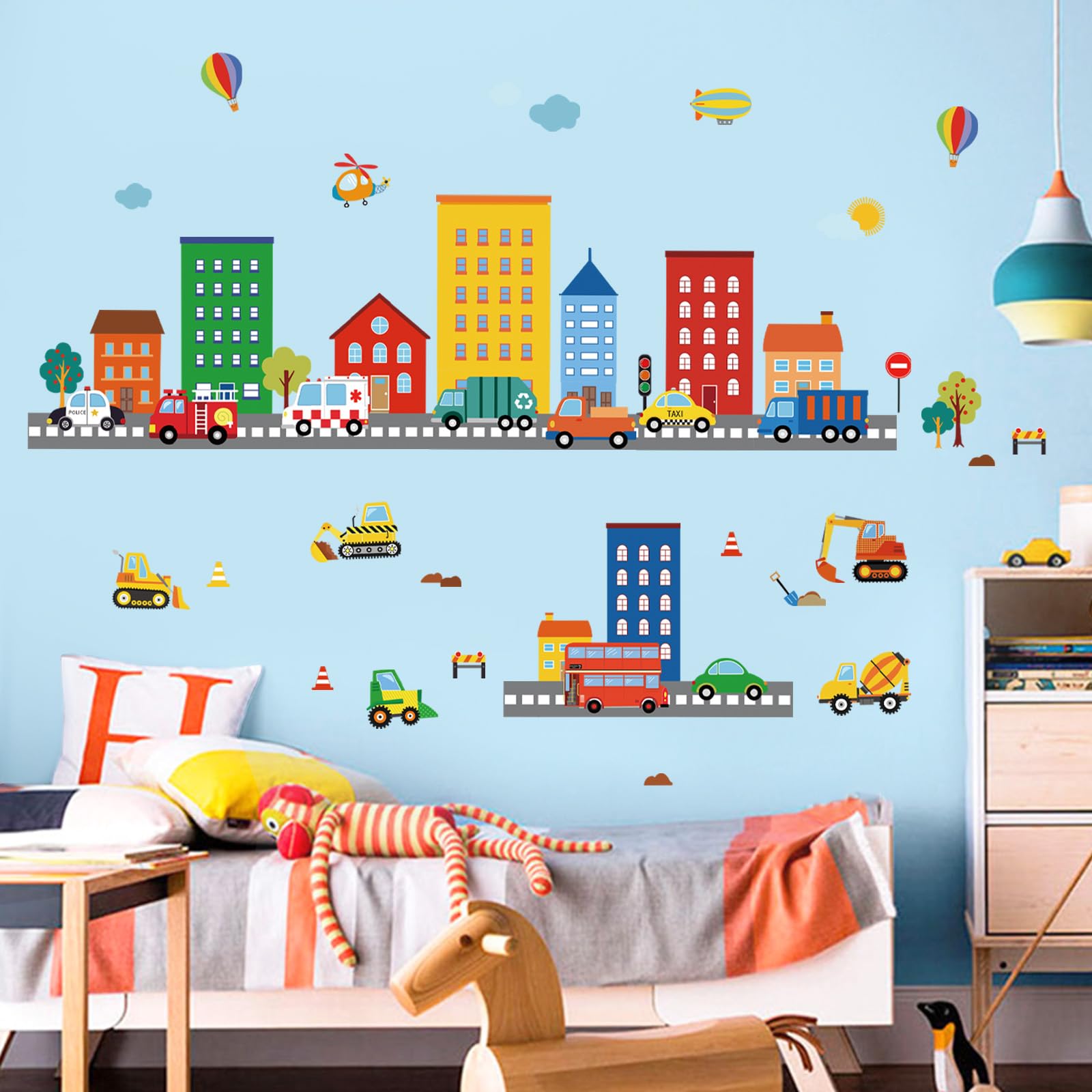 decalmile Transportation Road Wall Decals City Construction Cars Vehicles Trucks Wall Stickers Nursery Kids Bedroom Playroom Wall Decor