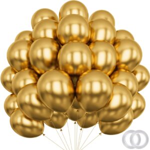 paticool metallic gold balloons - 12 inch 100pcs latex - chrome gold balloons with 2 ribbons, golden balloons for birthday party, graduations, wedding, baby shower decorations