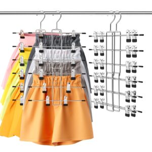 hangers，pants & skirt hangers space saving hanging closet organizer and storage，clothes hangers with 360° swivel hook，upgrade skirt hangers with clips-2pack closet storage-pant hangers