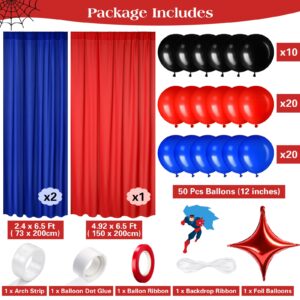 SmoothNovelty 57 Pcs Red Blue Black Party Decorations 2 Royal Blue and 1 Red Chiffon Backdrop Curtain 54 Pcs Black Red and Blue Balloons Arch Garland Kit for Birthday Graduation Party Decorations