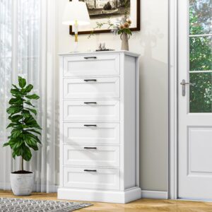 biukpci tall white 6 drawer dresser, wood vertical chest of drawers for bedroom, 55" h modern lingerie dressers for closet, living room, hallway and home office