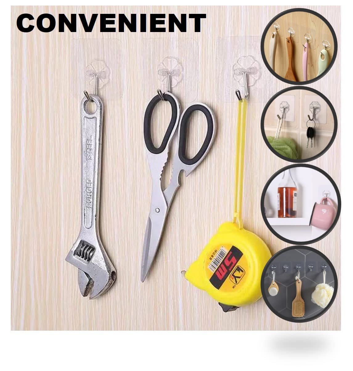 QUALIALL 40pcs Heavy Duty Adhesive Hooks for Damage-Free Hanging - Transparent Plastic Hangers for Ceilings and Walls