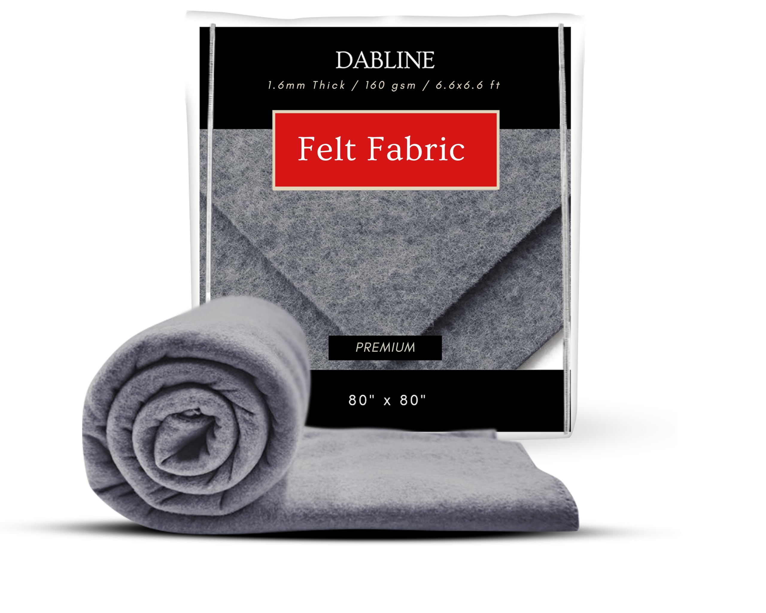 Dabline 80" x 80" Felt Fabric - Ideal for DIY Crafts, Tufting, Sewing and Padding - 1.6mm Thick Acrylic Felt Roll 6.6x6.6 ft